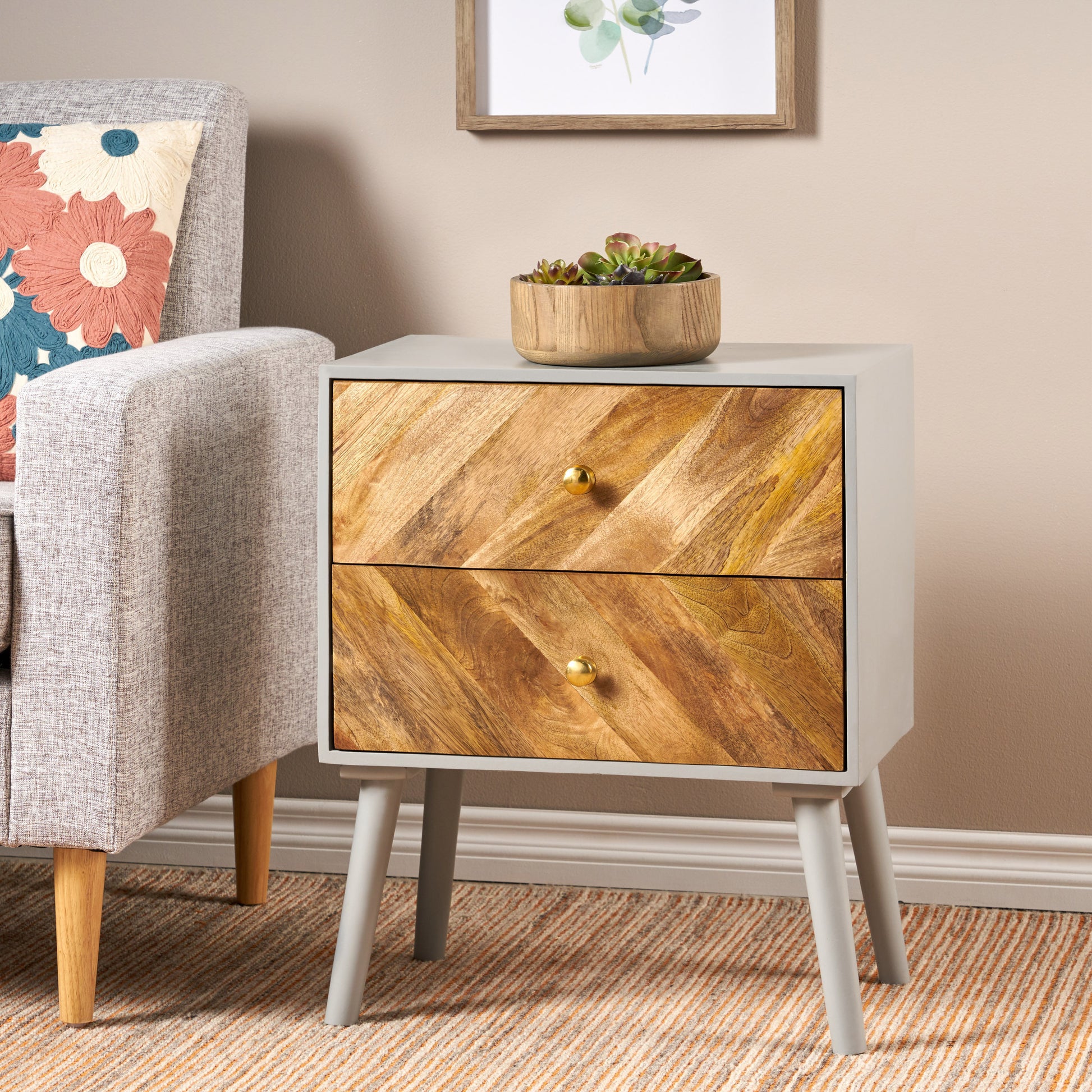 MANGO WOODEN / MDF FITTED 2 DRAWER CABINET- ( KD  LEGS