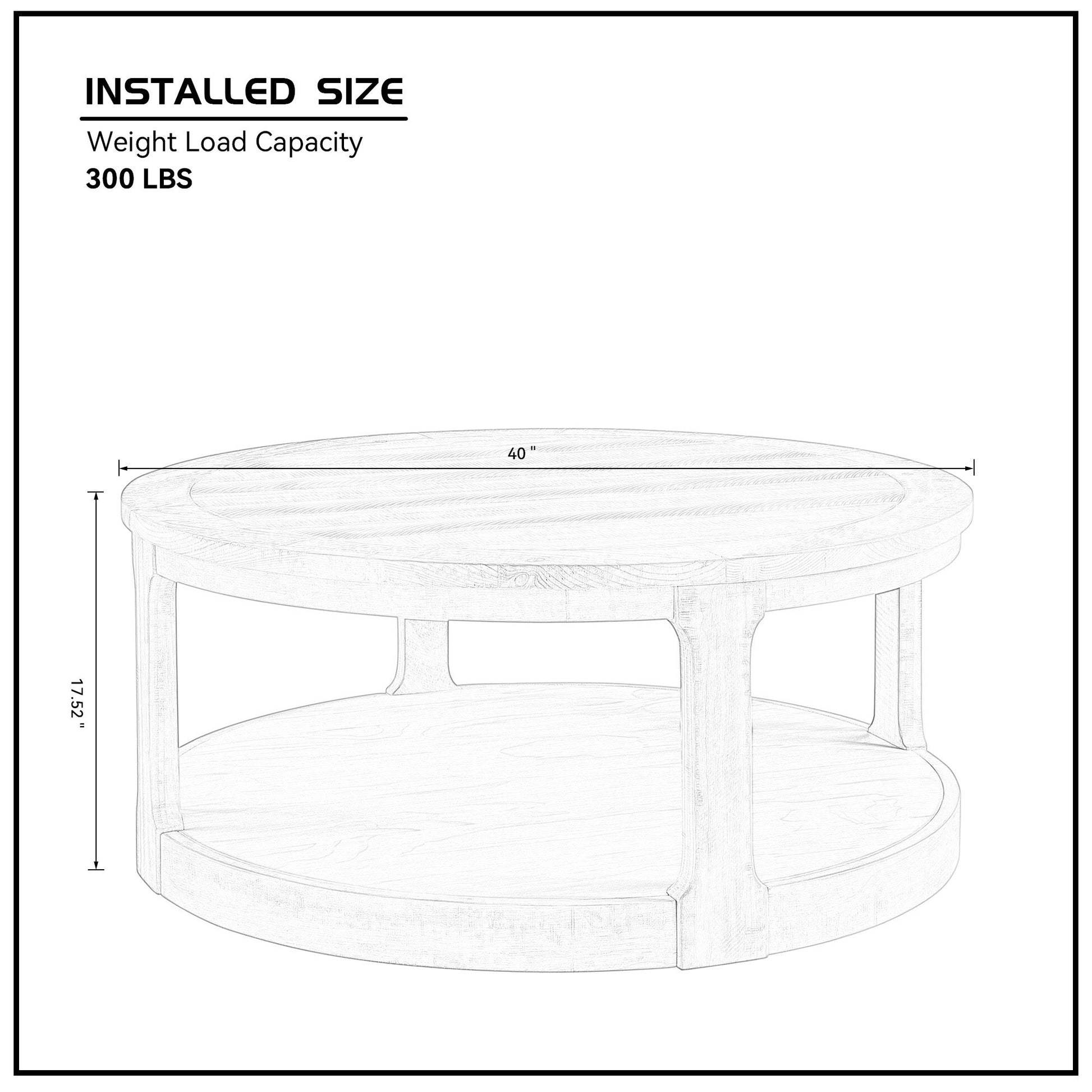 40inch Large Curved 2 Tier Traditional Round Circle Wooden Center Coffee Table,Mid Century Rounded Table with Wheels ,Table for living Room,Office,Apartment,Brown