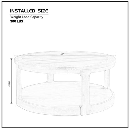 40inch Large Curved 2 Tier Traditional Round Circle Wooden Center Coffee Table,Mid Century Rounded Table with Wheels ,Table for living Room,Office,Apartment,Brown