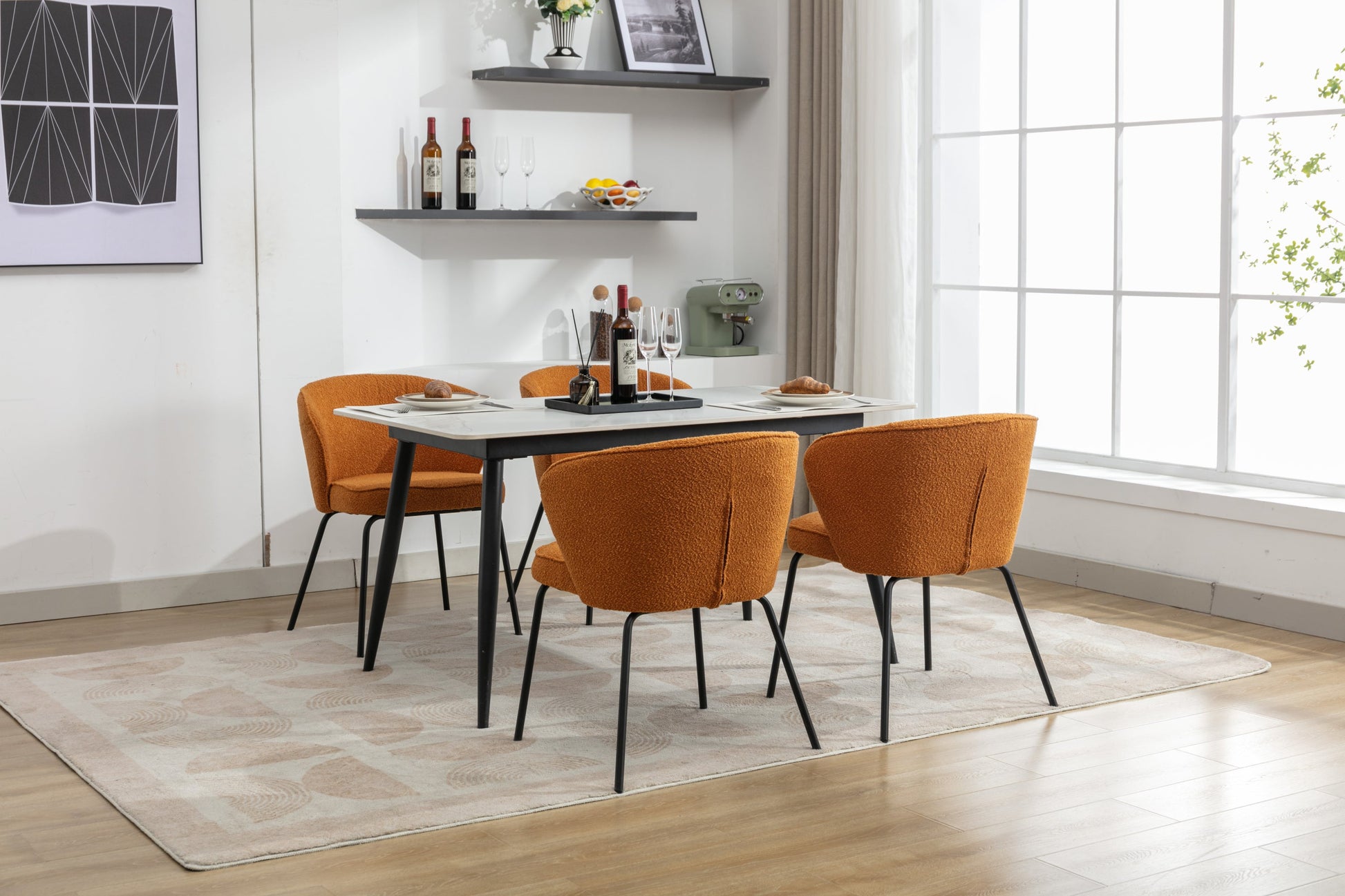 Retro Minimalist Modern Boucle Fabric Dining Chairs