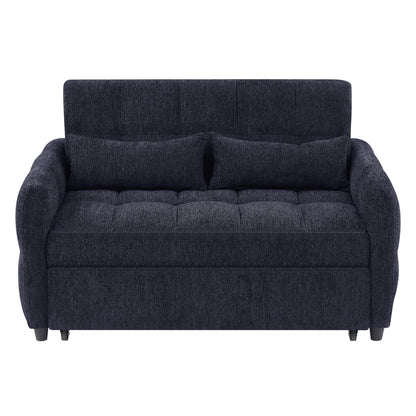 52.8" Loveseat Sofa Pull-out Sofa Bed Tufted Sleeper Sofa with an Adjustable Backrest, Three USB Ports and Two Lumbar Pillows for Living Room, Blue