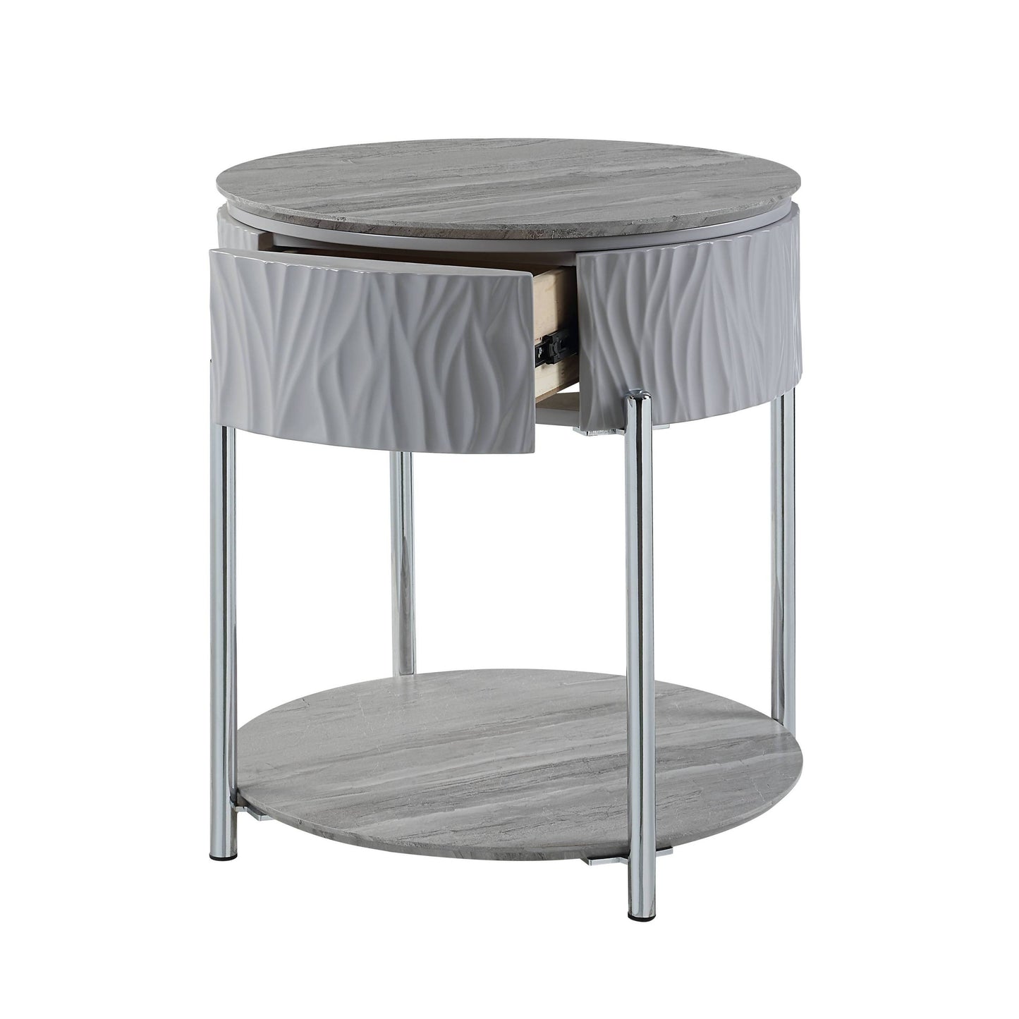 Yukino Gray High Gloss & Chrome Finish End Table