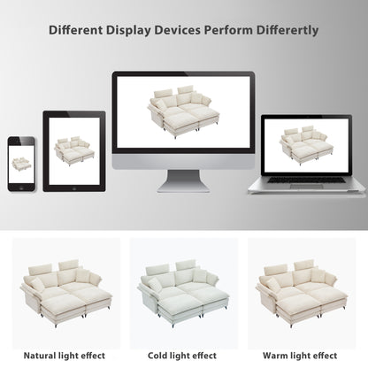 [VIDEO/New] Deep Seat Sectional Sofa, Comfortable Cloud Sofa with Ottomans, loveseat Sofa, 85.8''Modern Corduroy Upholstered Sectional Sofa for Living Room, Apartment, Studio, Office (Beige).