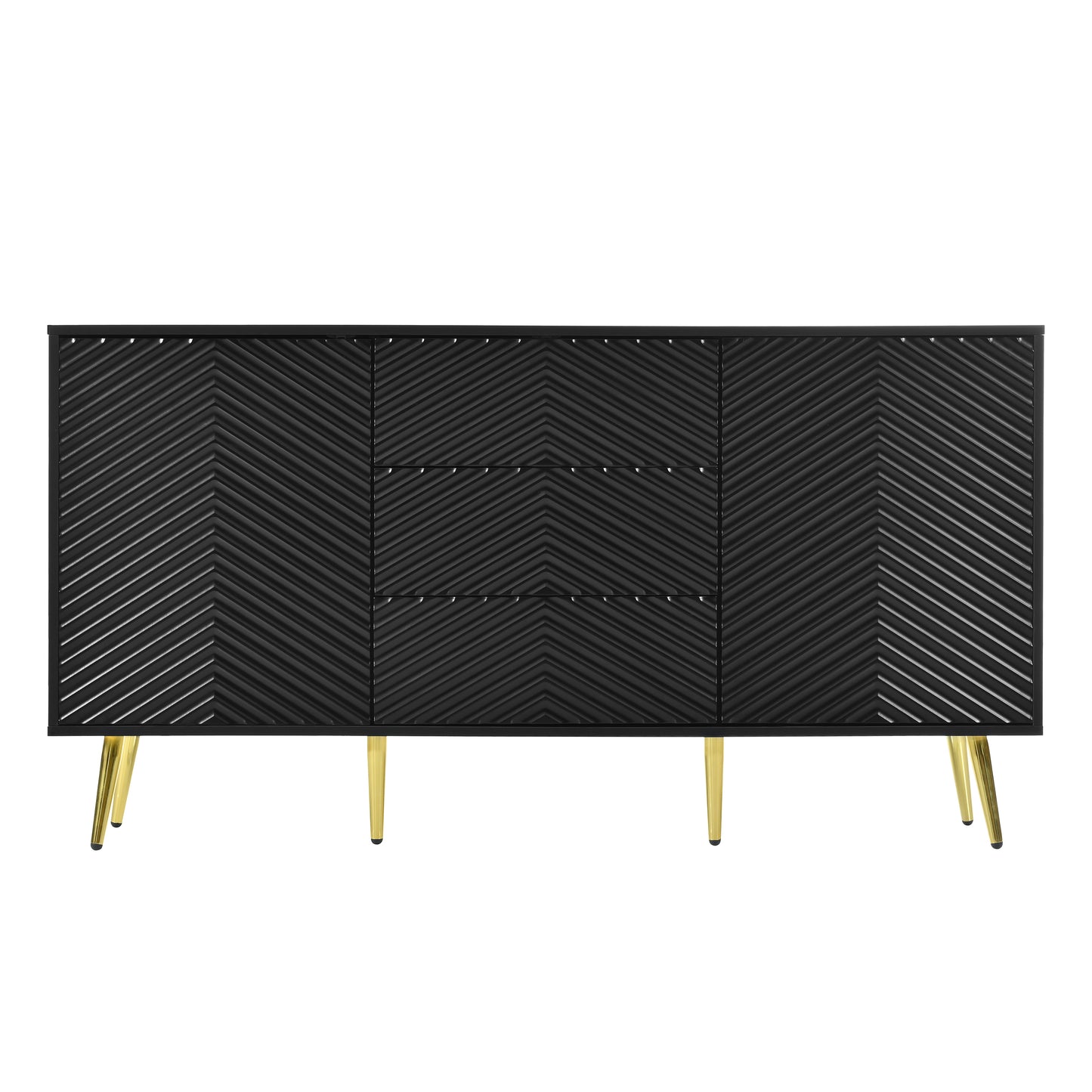 U_STYLE  Modern Sideboard with Geometric Line Design, Conical Metal Legs, and Central Drawers for Stylish Storage, Suitable for Study, Entryway and Living Room