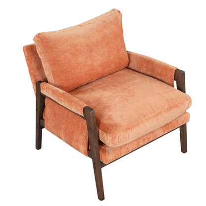 Mid-Century Modern Velvet Accent Chair,Leisure Chair with Solid Wood and Thick Seat Cushion for Living Room,Bedroom,Studio,Orange