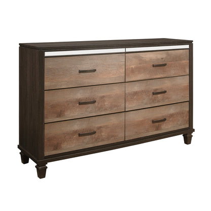 Modern Rustic Style 1pc Dresser of 6x Drawers 2-Tone Finish Wooden Bedroom Furniture