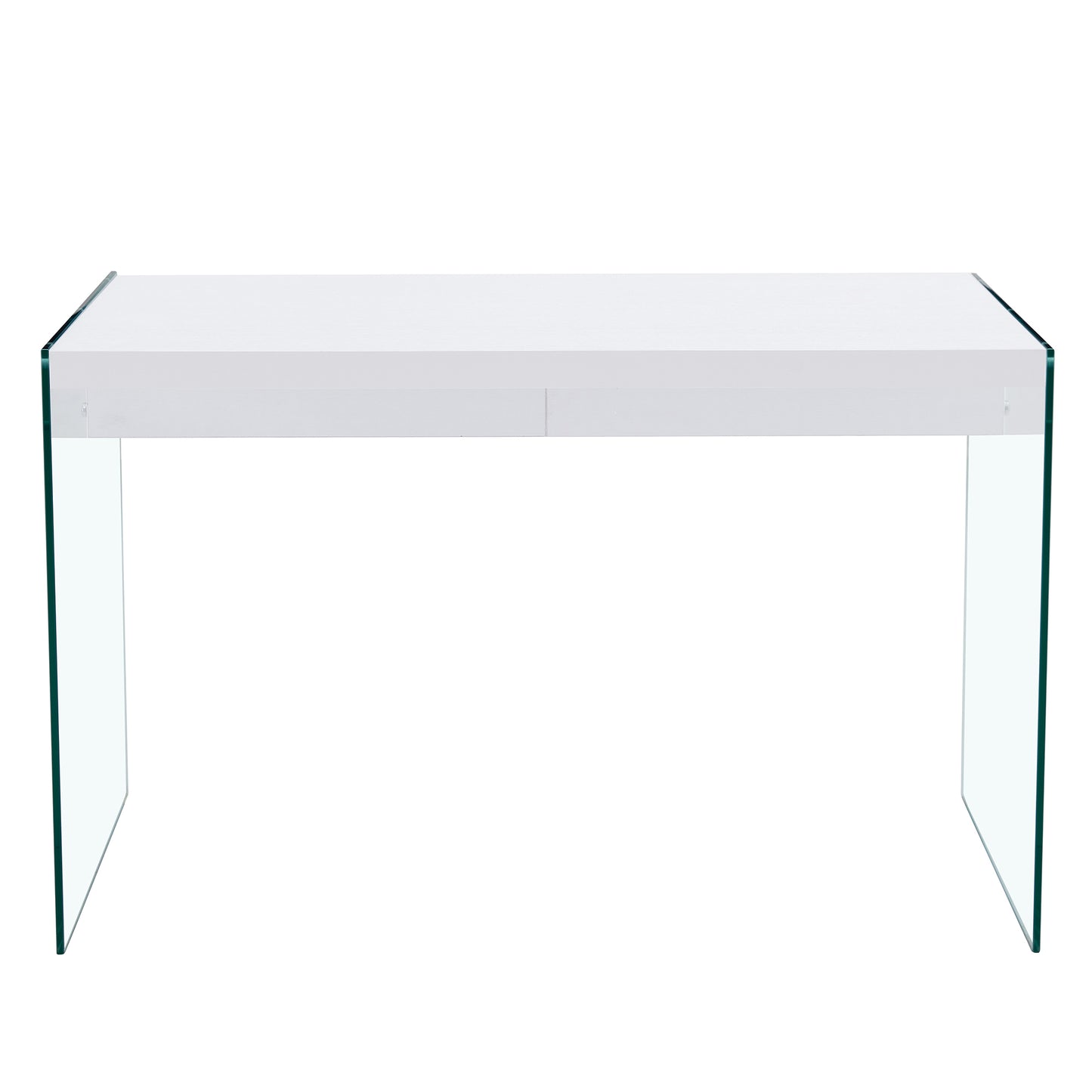 The top of the coffee table is made of MDF and white stickers, and the sides are clear tempered glass. The design is simple and elegant, and the structure is strong.