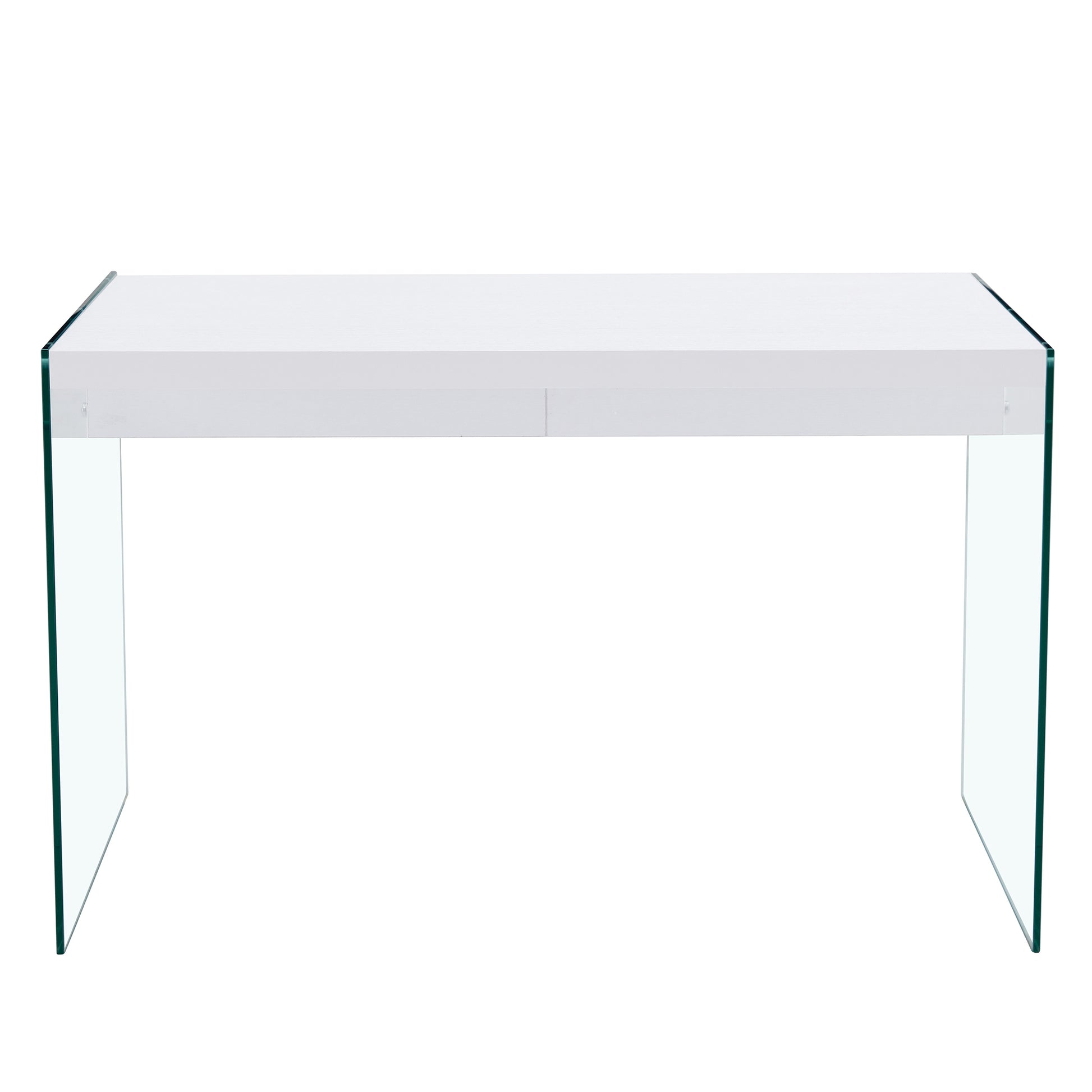 The top of the coffee table is made of MDF and white stickers, and the sides are clear tempered glass. The design is simple and elegant, and the structure is strong.