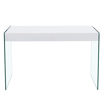 The top of the coffee table is made of MDF and white stickers, and the sides are clear tempered glass. The design is simple and elegant, and the structure is strong.