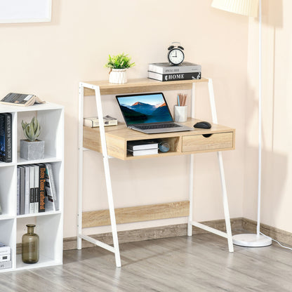 Home Office desk, Computer Desk for Small Spaces, Writing Table with Drawer and Storage Shelves, Natural