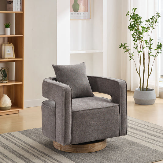 Modern Swivel Accent Open Back Chair Modern Comfy Sofa Chair With Weathered Base For Nursery Bedroom Living Room Hotel Office, Club Chair Leisure Arm Chair For Lounge (Charcoal,Linen Blend)