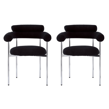 Upholstered Armchair Dining Chairs With Metal Legs (Set of 2),Black