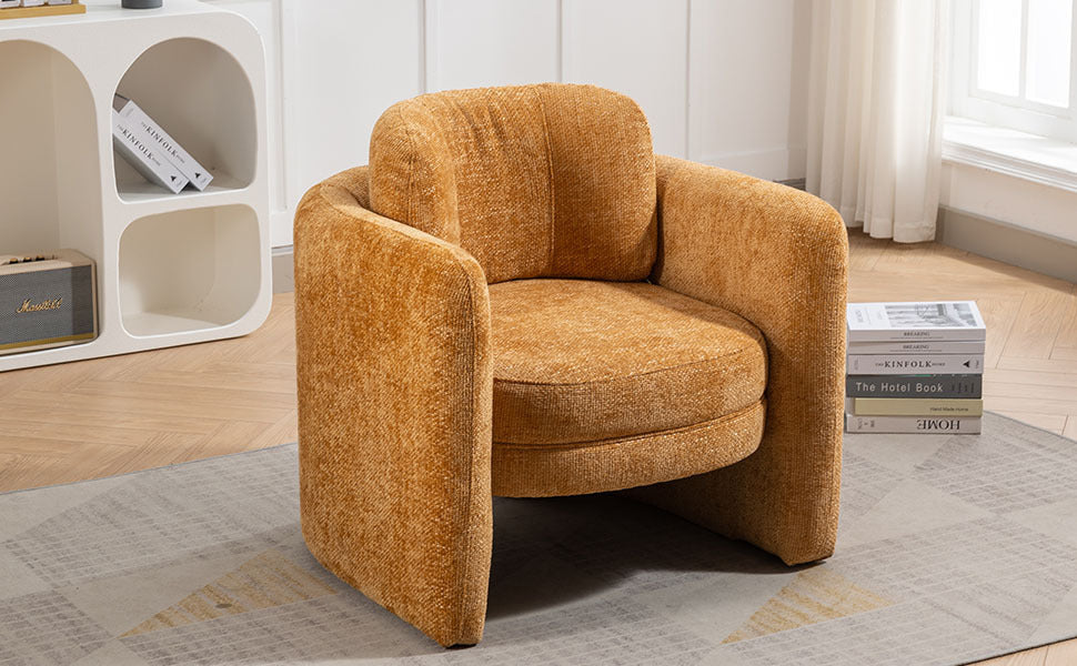 Mid Century Modern Barrel Accent Chair Armchair for Living Room, Bedroom, Guest Room,Office, pumpkin orange