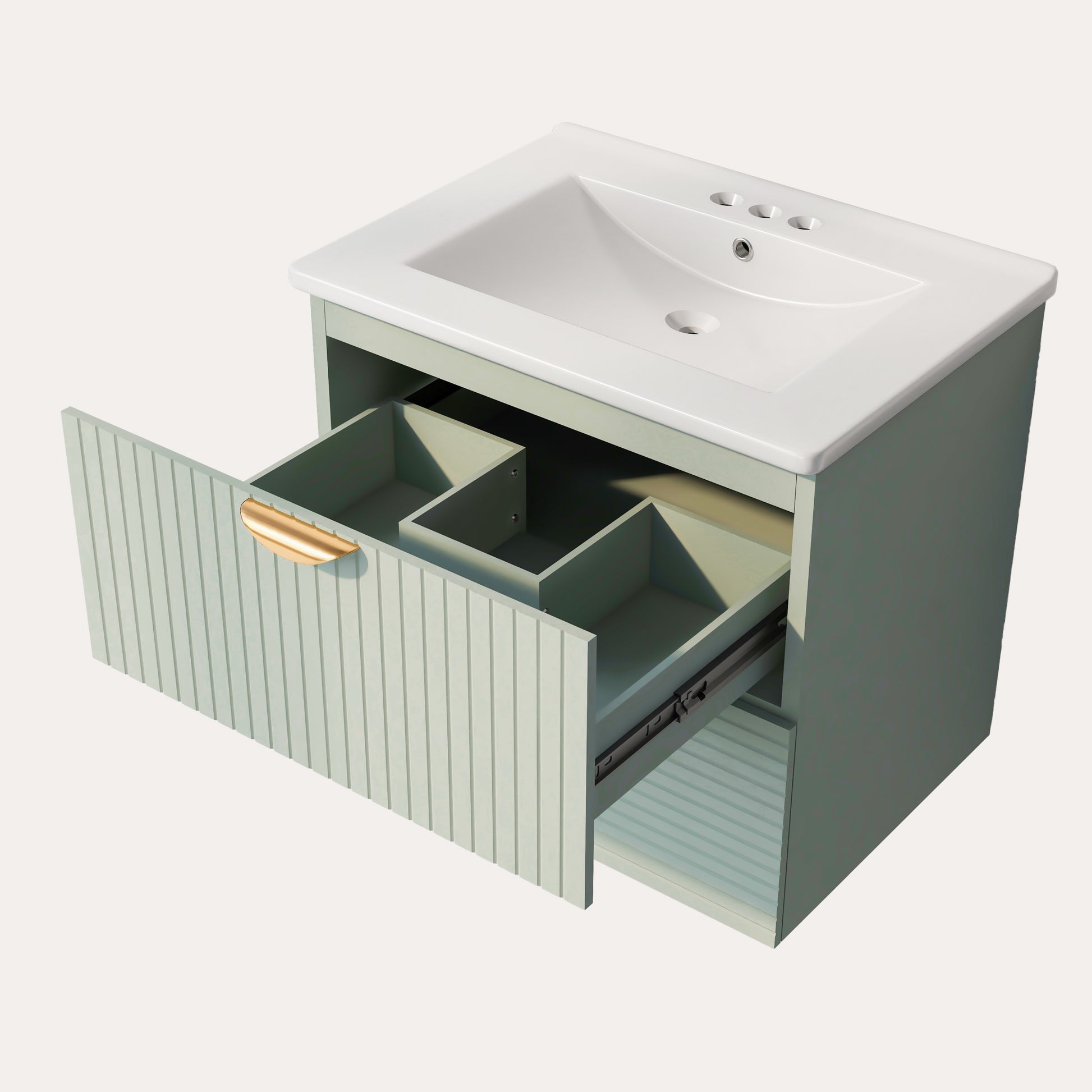 Modern 24-Inch Wall-Mounted Bathroom vanity with 2 Drawers, Green - Ideal for Small Bathrooms