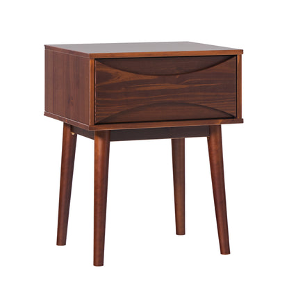 Mid-Century Modern 1-Drawer Solid Wood Nightstand – Walnut