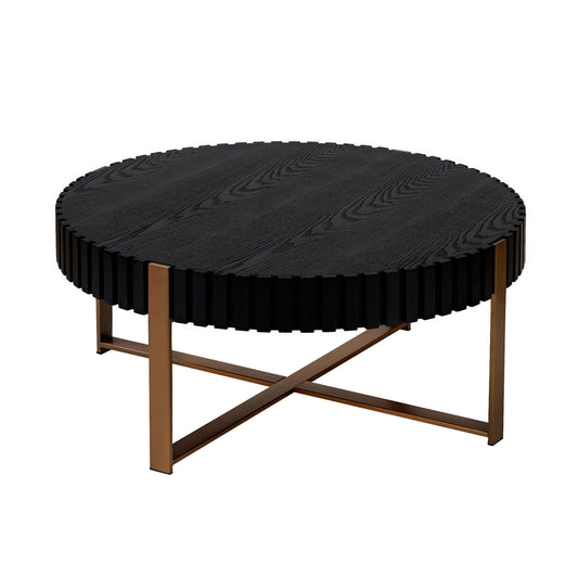 Modern Handcraft Drum Coffee Table 31.5 inch Round Coffee Table for Living Room,Small Coffee Table with Sturdy Pedestal,Black