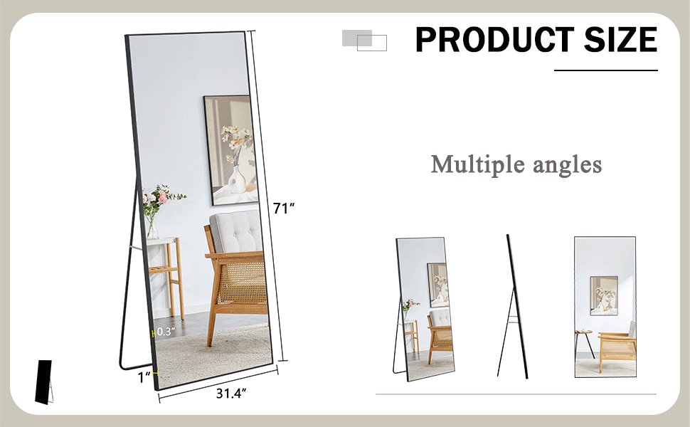 Fourth generation black solid wood frame full-length mirror, dressing mirror, bedroom porch, decorative mirror, clothing store, floor standing large mirror, wall mounted. 71 "* 31.4"