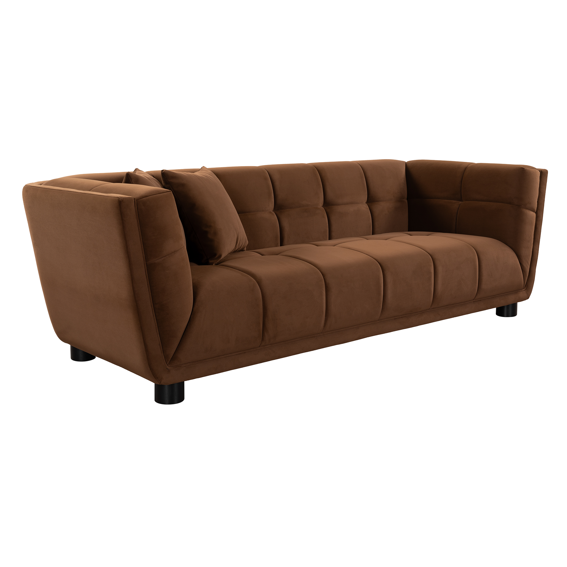 WKS13 Mid-century modern style: camel sofa simple, small square design, velvet fabric texture smooth, retro fashion, solid wood feet, 2 people design