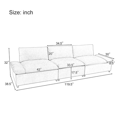 [ Video Provided] U_STYLE 119.5'' 3 Seater Sofa with 2 Storage Units , for Living Room, Office, Apartment