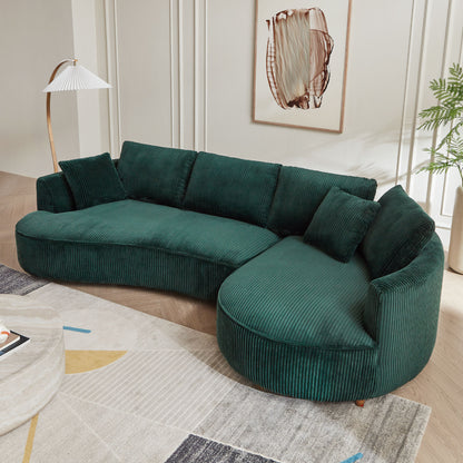 122.04 inch Corduroy Upholstered Sectional Sofa with Right Facing Chaise for Living Room Office Corner Corduroy Modern Sofa GREEN