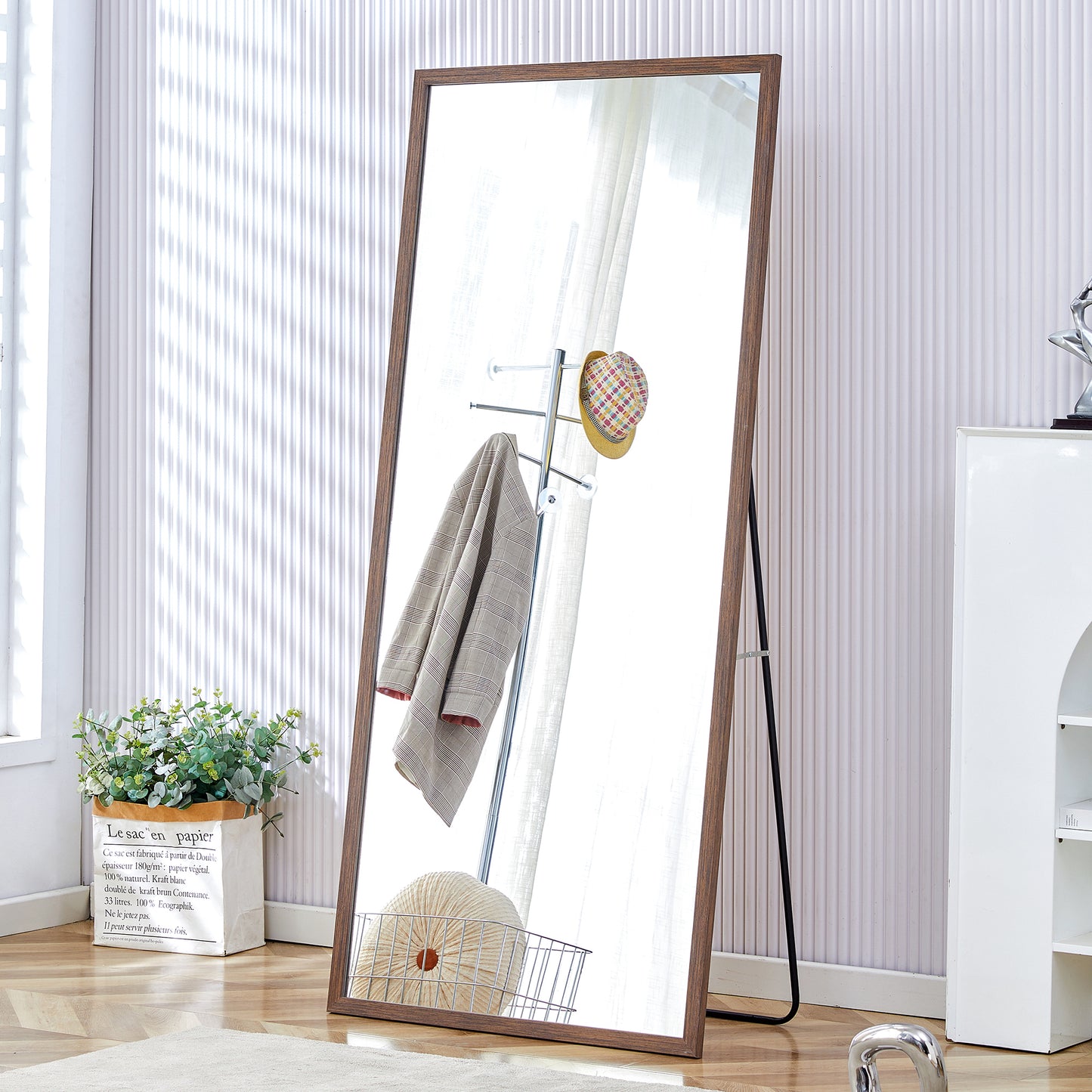 Fourth generation solid wood frame full-length mirror, dressing mirror, bedroom porch, decorative mirror, clothing store, floor standing large mirror, wall mounted. 71 "* 31.5"