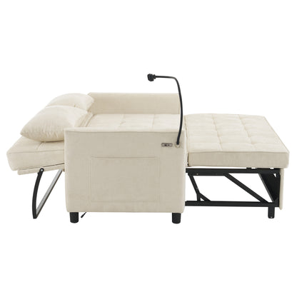 56.9" Loveseat Sofa Pull-out Sofa Bed Sleeper Sofa with a Reversible Backrest Cushion, Side Pockets, Two USB Ports and a Phone Holder for Living Room, Beige