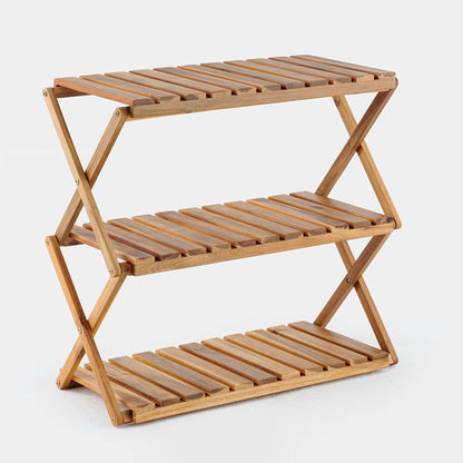 Acacia 3 Tiers Wooden Plants Stand Foldable Shoe Rack Multipurpose Shelf Perfect Idea For Living Room, Bedroom, Hallway, Bathroom Natural Color. - Groovy Boardz