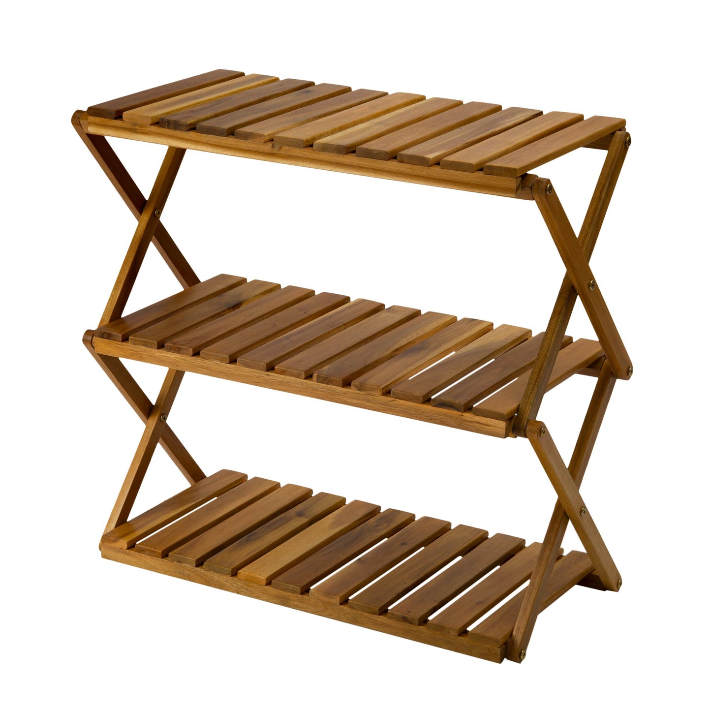 Acacia 3 Tiers Wooden Plants Stand Foldable Shoe Rack Multipurpose Shelf Perfect Idea For Living Room, Bedroom, Hallway, Bathroom Natural Color. - Groovy Boardz