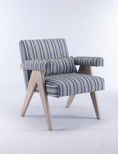 Accent chair, KD rubber wood legs with black finish. Fabric cover the seat. With a cushion.Blue Stripe - Groovy Boardz