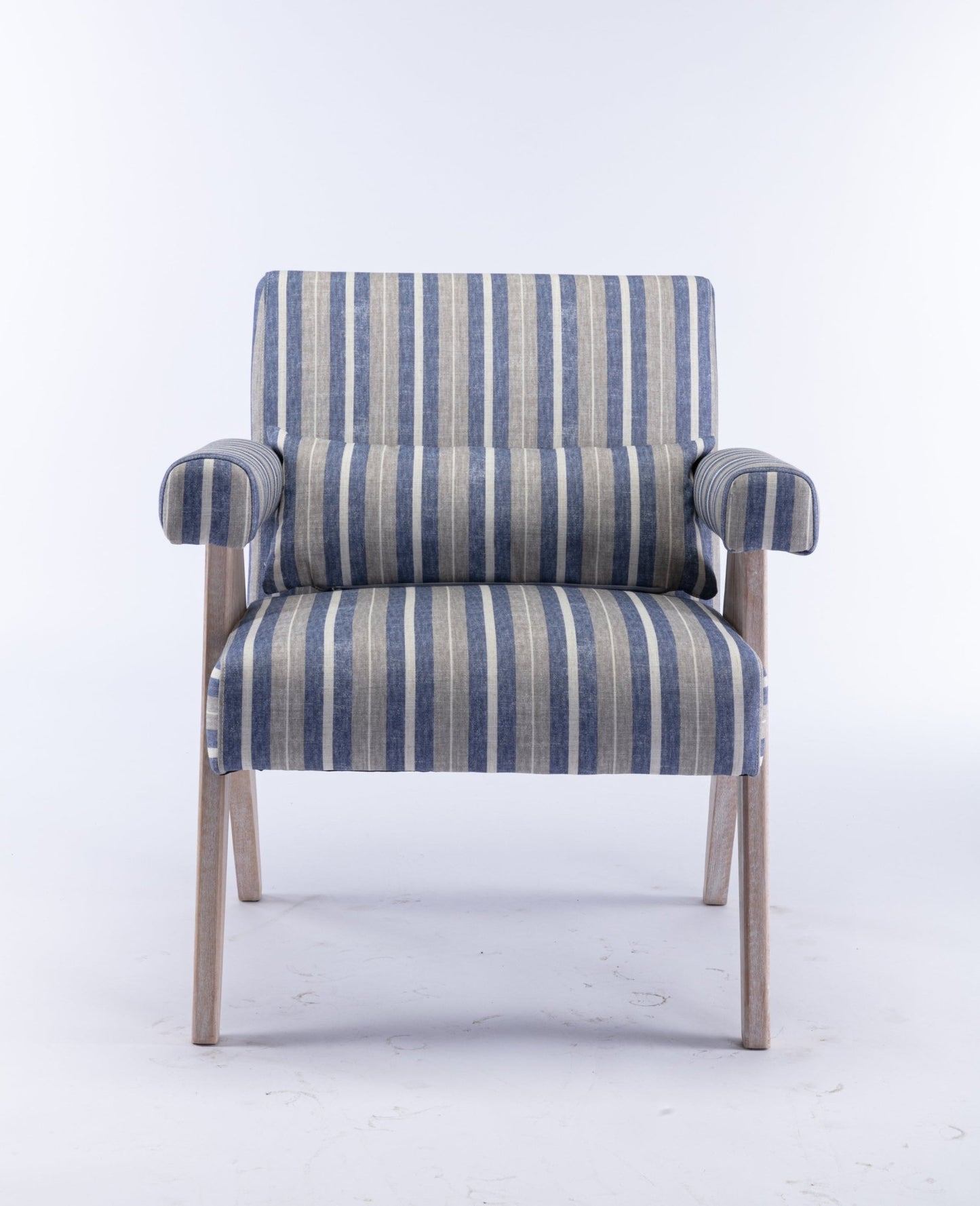 Accent chair, KD rubber wood legs with black finish. Fabric cover the seat. With a cushion.Blue Stripe - Groovy Boardz