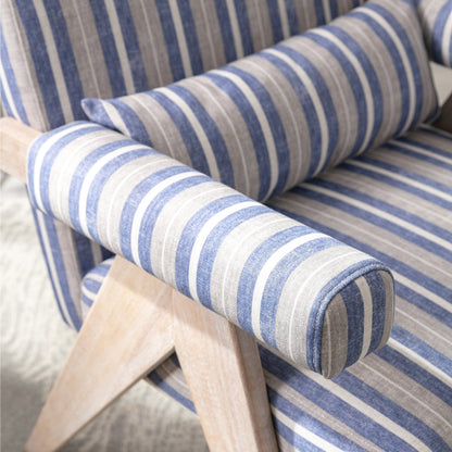 Accent chair, KD rubber wood legs with black finish. Fabric cover the seat. With a cushion.Blue Stripe - Groovy Boardz