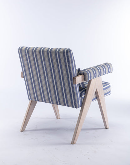 Accent chair, KD rubber wood legs with black finish. Fabric cover the seat. With a cushion.Blue Stripe - Groovy Boardz