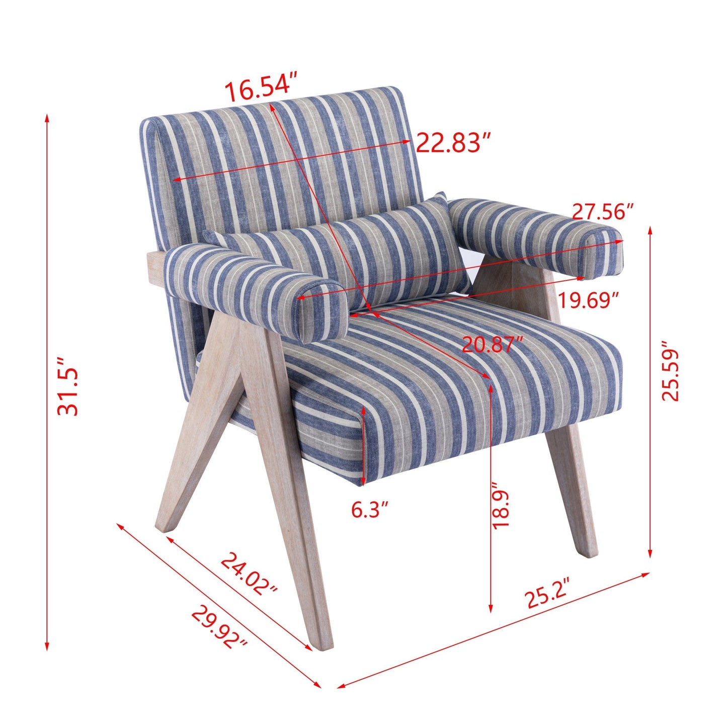 Accent chair, KD rubber wood legs with black finish. Fabric cover the seat. With a cushion.Blue Stripe - Groovy Boardz