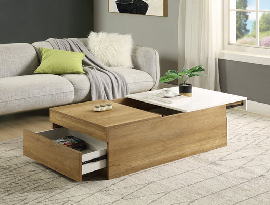 ACME Aafje Coffee Table in Oak & White Finish LV00797 - Groovy Boardz