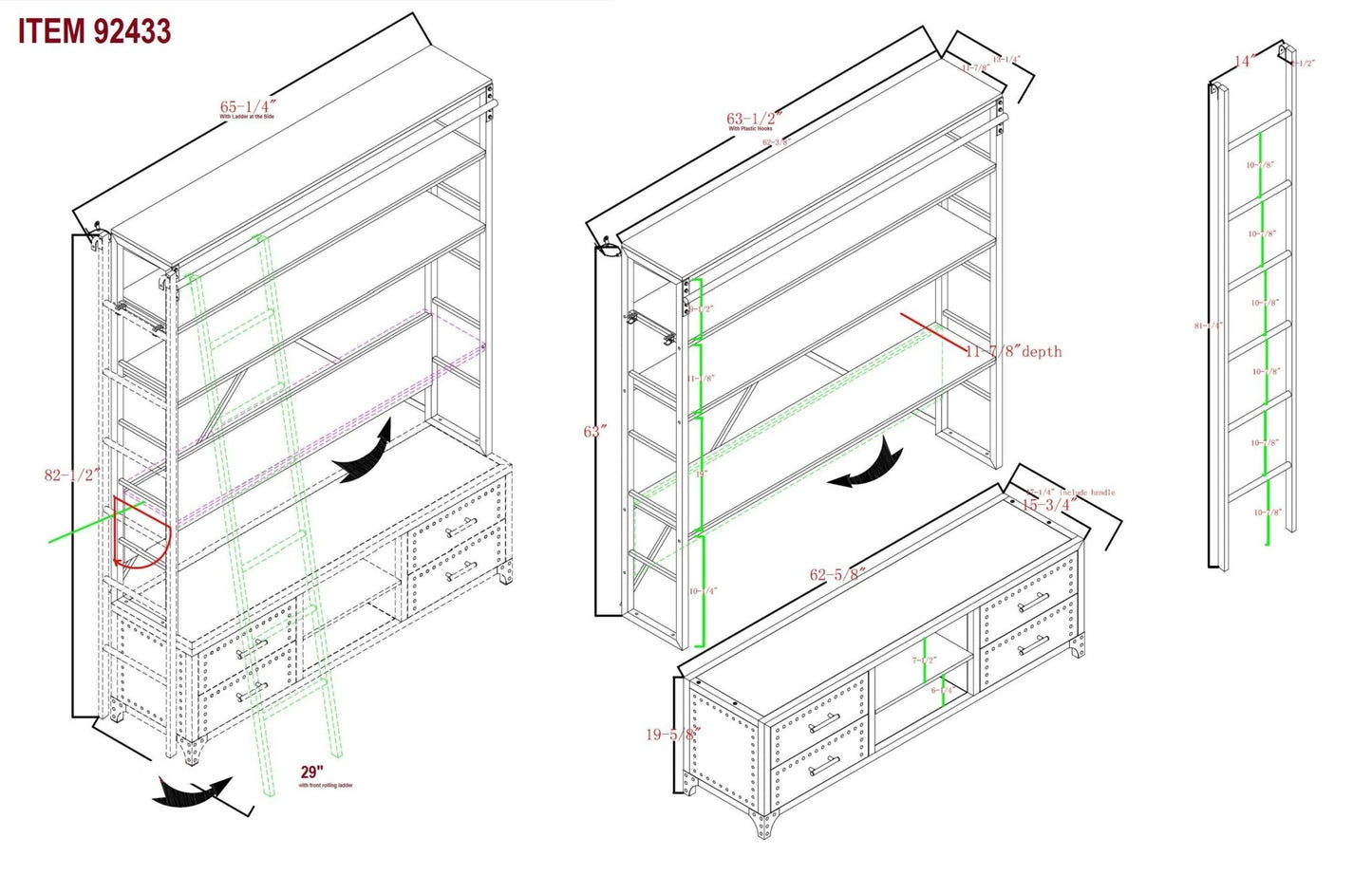 ACME Actaki Bookshelf & Ladder in Sandy Gray 92433 - Groovy Boardz