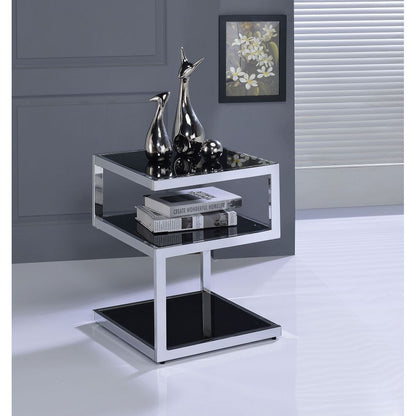 ACME Alyea Side Table in Chrome & Black Glass 81848 - Groovy Boardz