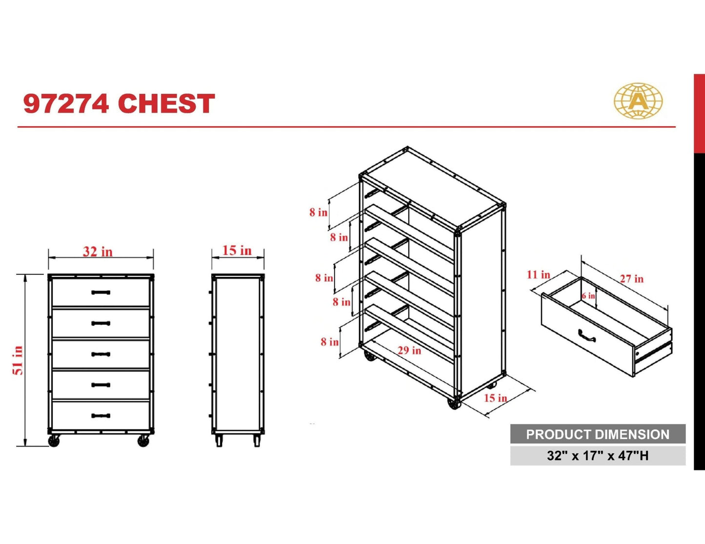 ACME Bemis Chest in Weathered Light Oak 97274 - Groovy Boardz