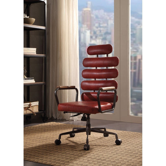 ACME Calan Office Chair in Antique Red Top Grain Leather 92109 - Groovy Boardz