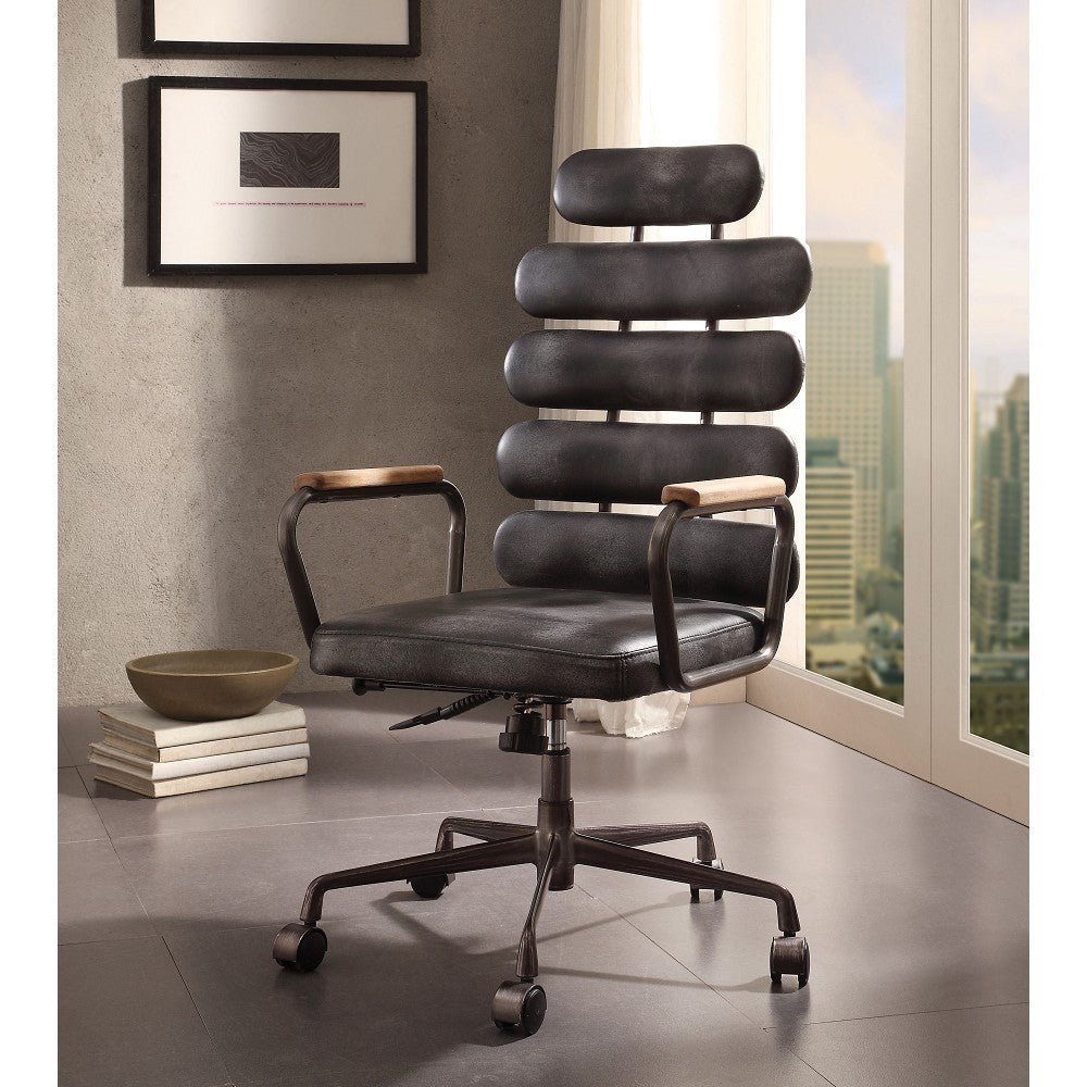 ACME Calan Office Chair in Vintage Black Top Grain Leather 92107 - Groovy Boardz