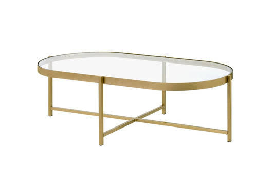 ACME Charrot Coffee Table, Clear Glass & Gold Finish 82305 - Groovy Boardz