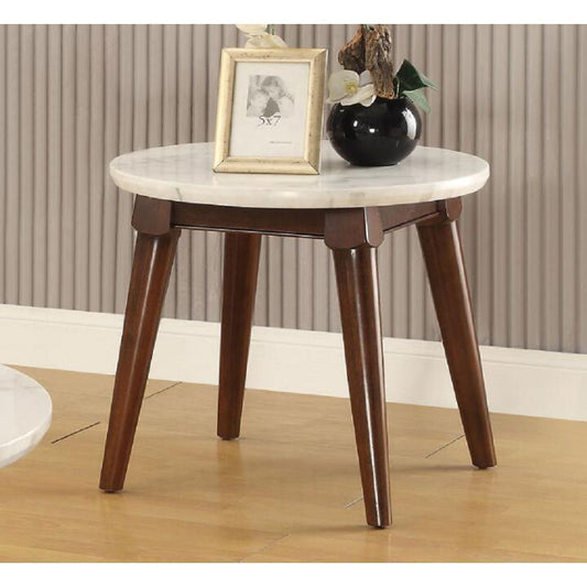 ACME Gasha End Table in White Marble & Walnut 82892 - Groovy Boardz