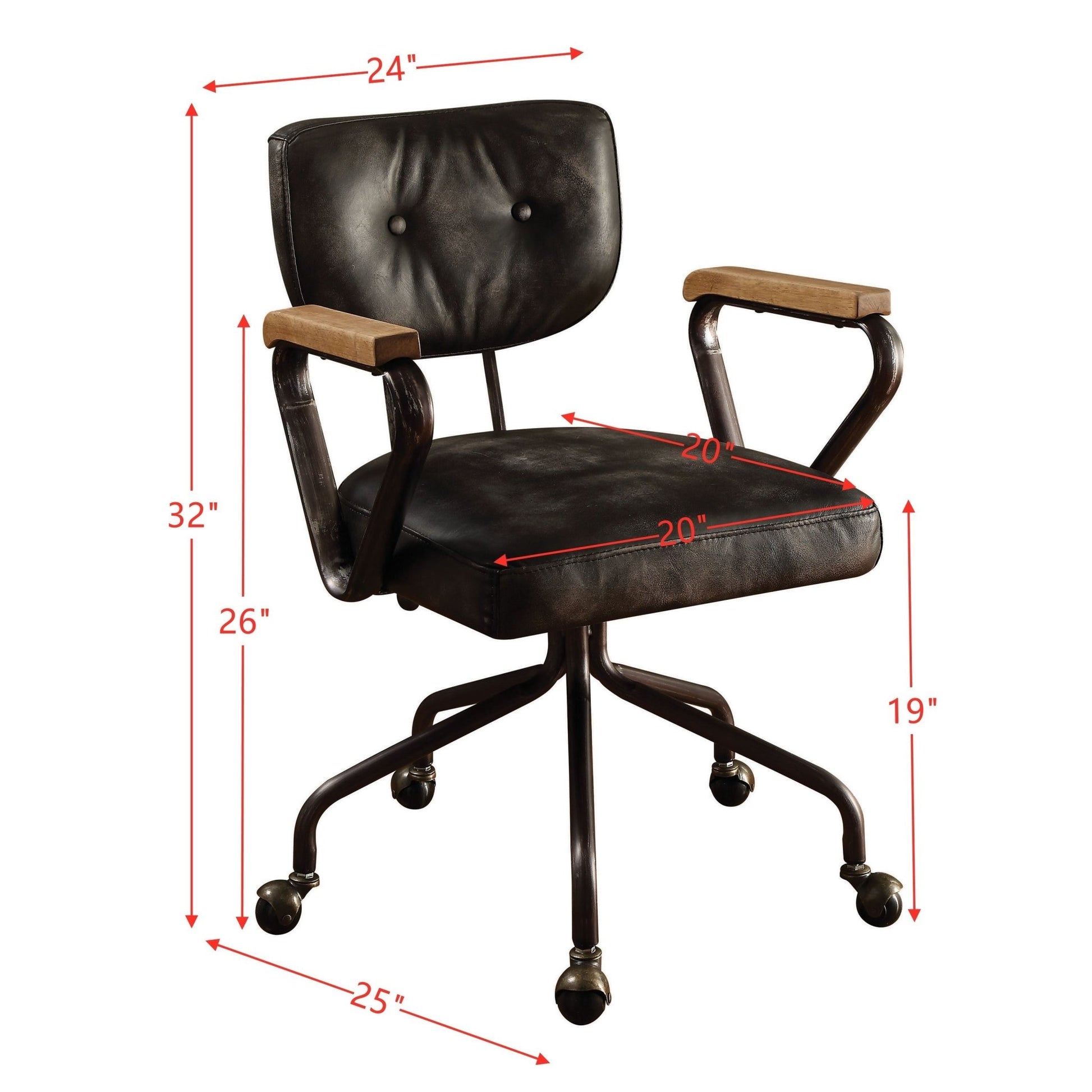 ACME Hallie Office Chair in Vintage Black Top Grain Leather 92411 - Groovy Boardz