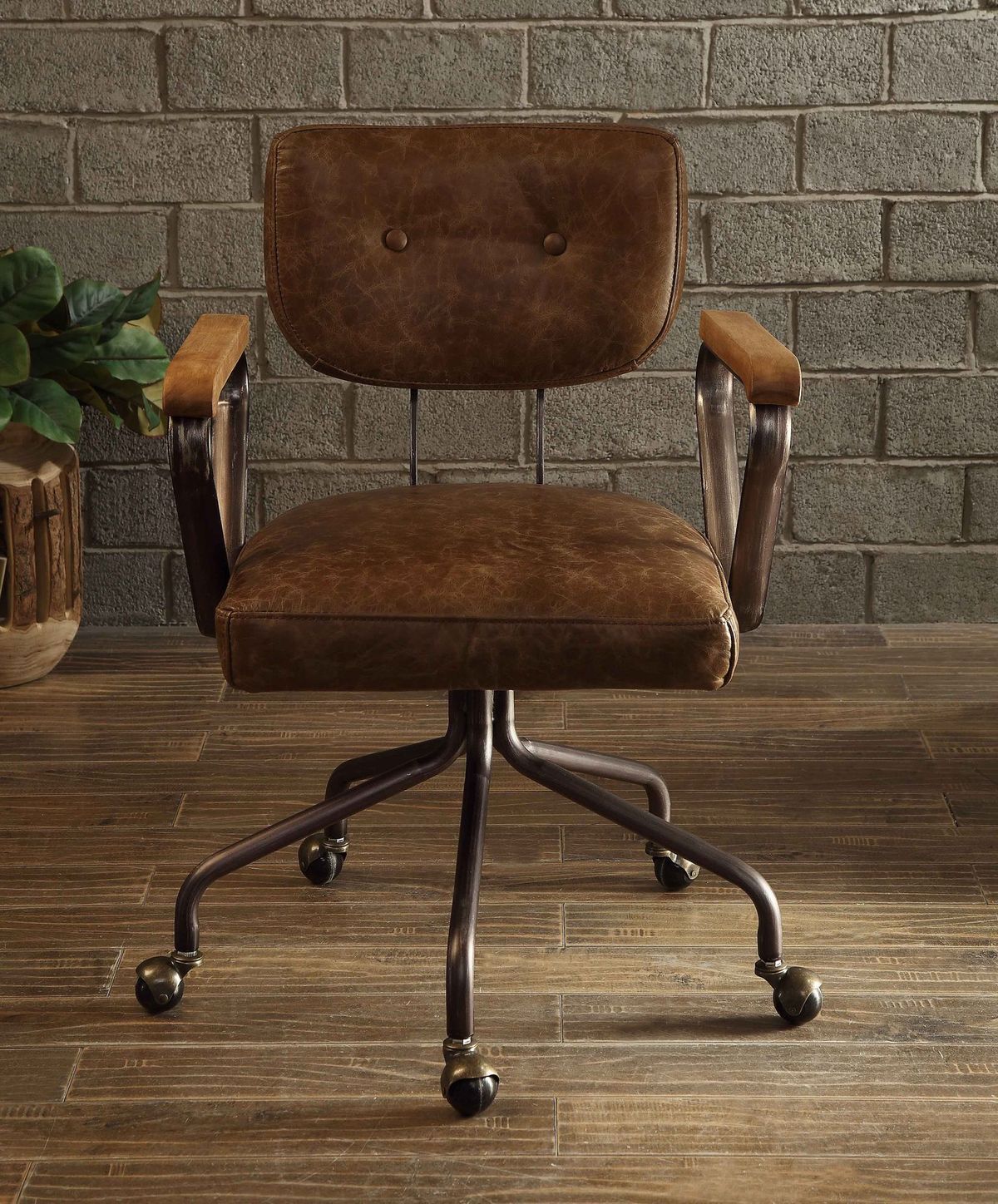 ACME Hallie Office Chair in Vintage Whiskey Top Grain Leather 92410 - Groovy Boardz