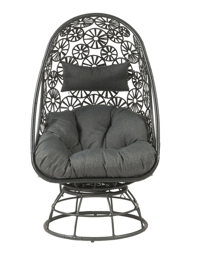 ACME Hikre Patio Lounge Chair & Side Table, Clear Glass, Charcaol Fabric & Black Wicker 45113 - Groovy Boardz