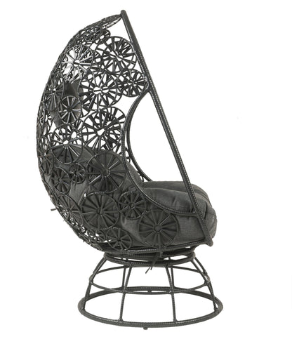 ACME Hikre Patio Lounge Chair & Side Table, Clear Glass, Charcaol Fabric & Black Wicker 45113 - Groovy Boardz