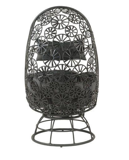 ACME Hikre Patio Lounge Chair & Side Table, Clear Glass, Charcaol Fabric & Black Wicker 45113 - Groovy Boardz