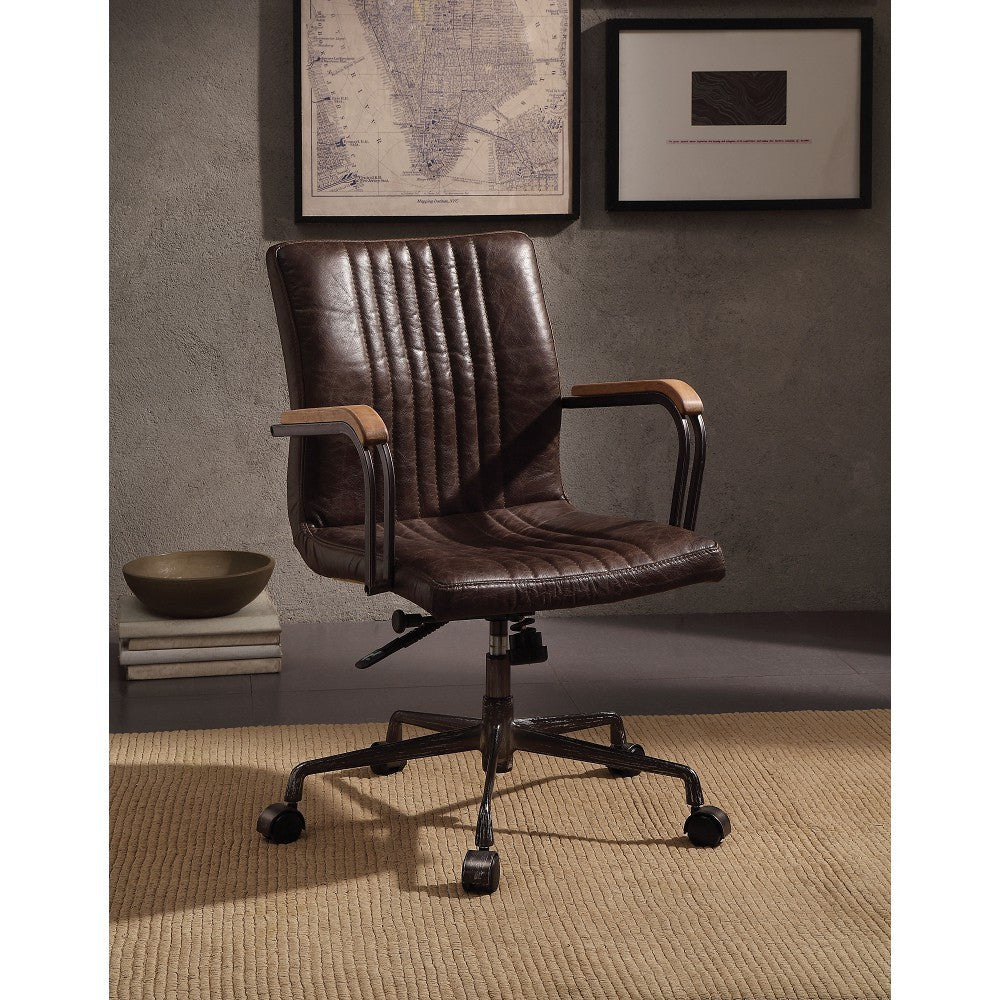 ACME Joslin Office Chair in Distress Chocolate Top Grain Leather 92028 - Groovy Boardz