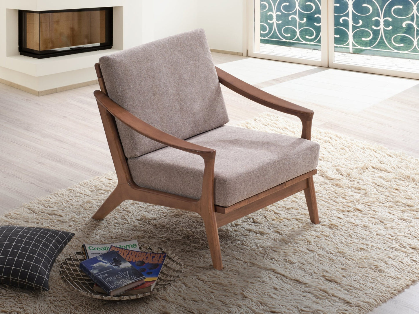 ACME Lide Accent Chair, Light Brown Fabric & Brown Finish AC02378 - Groovy Boardz