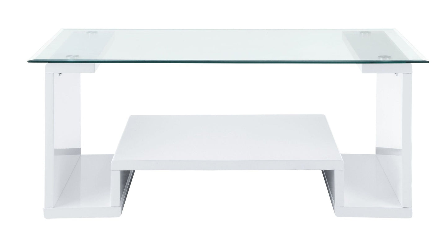 ACME Nevaeh Coffee Table, Clear Glass & White High Gloss Finish 82360 - Groovy Boardz