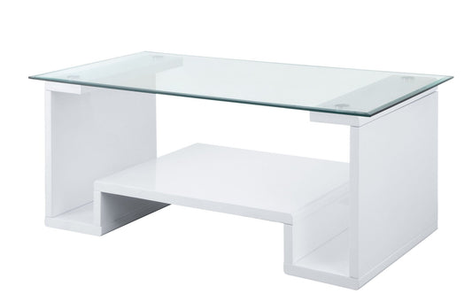 ACME Nevaeh Coffee Table, Clear Glass & White High Gloss Finish 82360 - Groovy Boardz